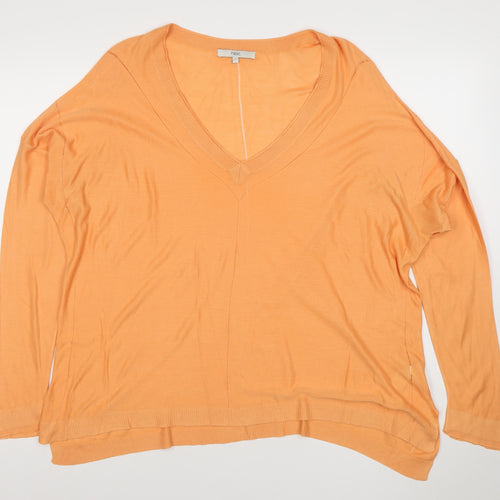 Next Women's Orange V-Neck Relaxed Knit Long Sleeve Blouse Size 20