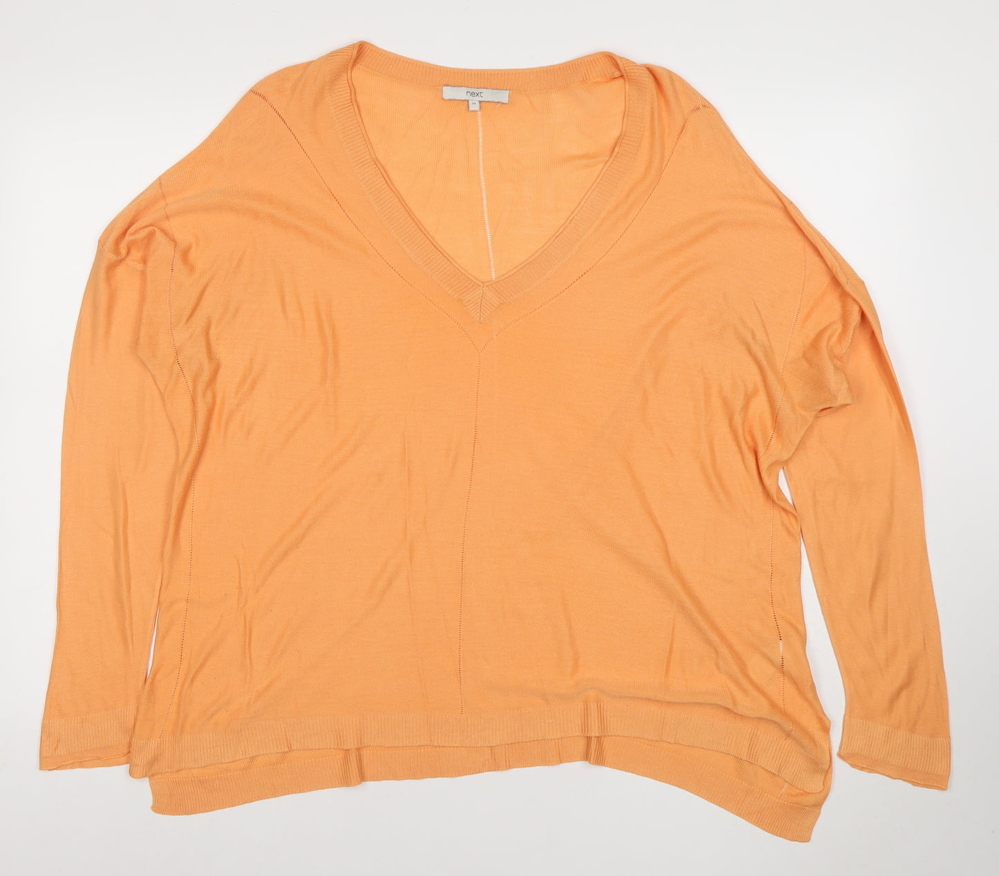 Next Women's Orange V-Neck Relaxed Knit Long Sleeve Blouse Size 20