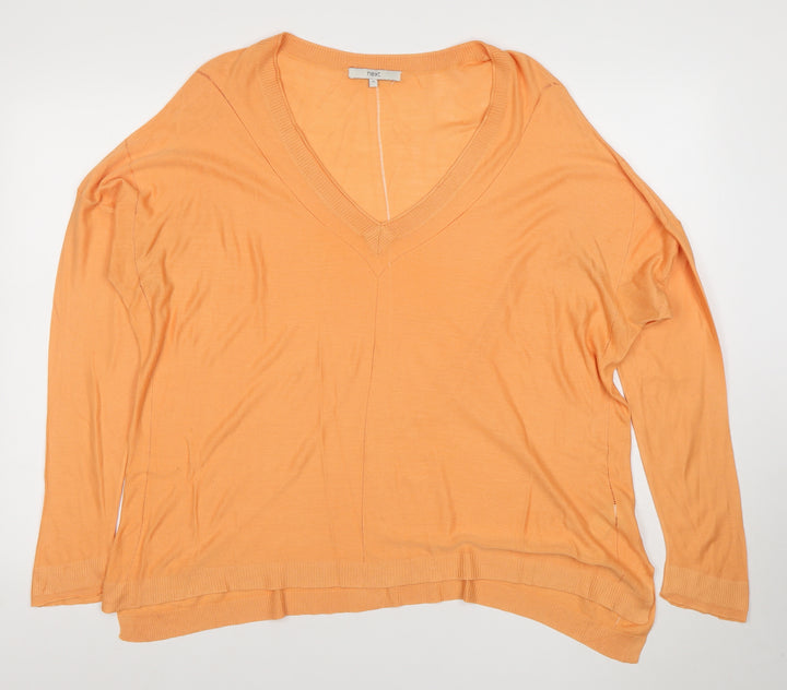 Next Women's Orange V-Neck Relaxed Knit Long Sleeve Blouse Size 20
