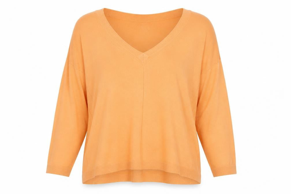 Front view of Next Women's Orange V-Neck Relaxed Knit Long Sleeve Blouse, size 20