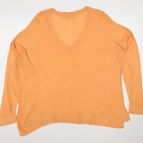 Next Women's Orange V-Neck Relaxed Knit Long Sleeve Blouse Size 20