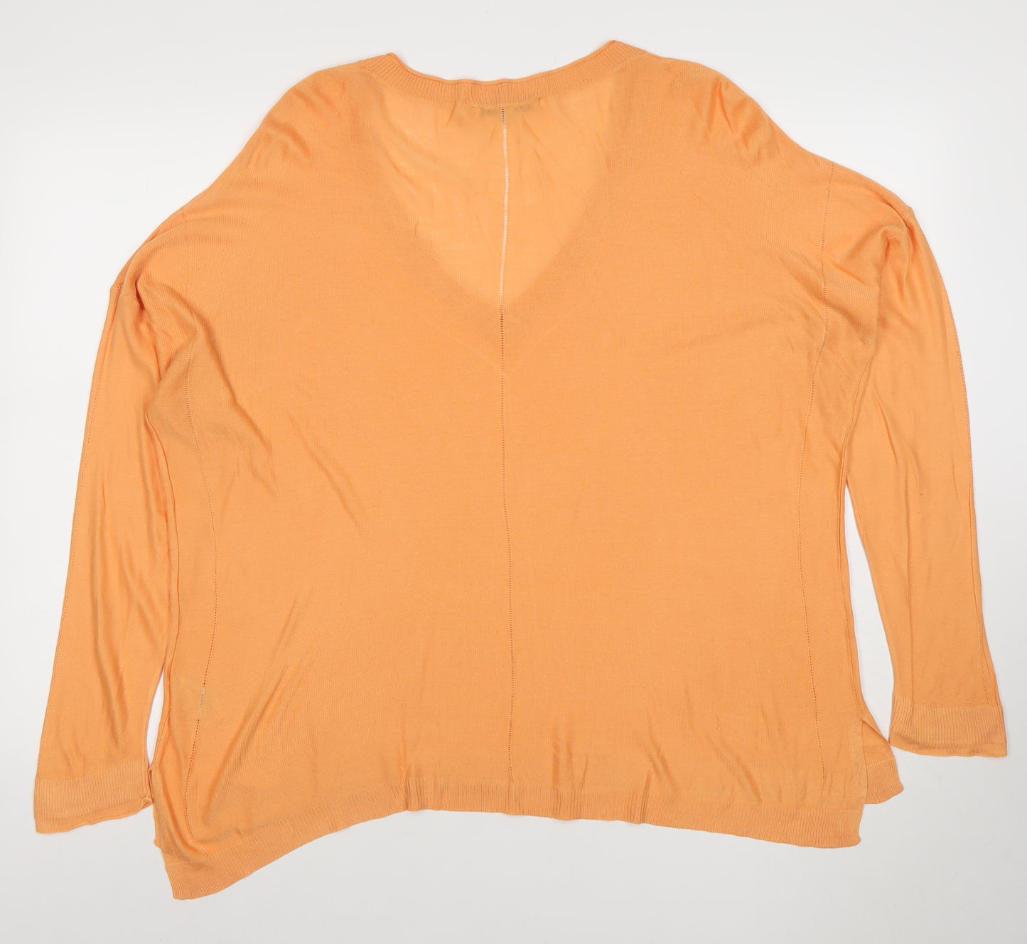 Next Women's Orange V-Neck Relaxed Knit Long Sleeve Blouse Size 20