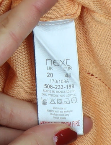 Next Women's Orange V-Neck Relaxed Knit Long Sleeve Blouse Size 20