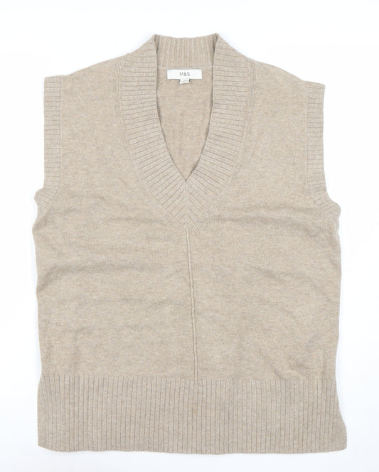 Marks and Spencer Women's Beige Wool Blend Sleeveless Knit Tank M