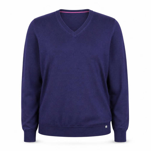 River Island Women's Blue Merino Wool Blend V-Neck Jumper Size L