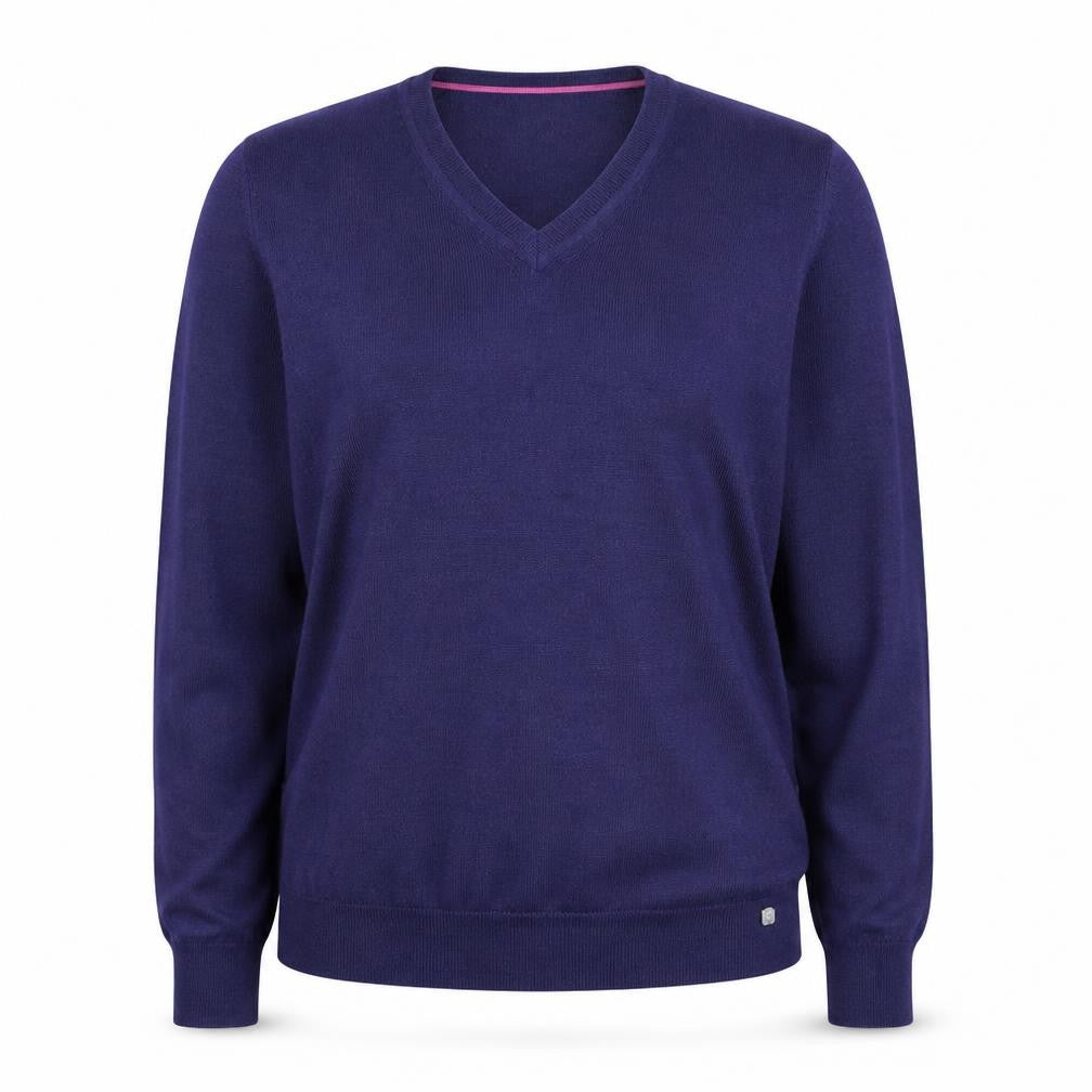 River Island Women's Blue Merino Wool Blend V-Neck Jumper Size L