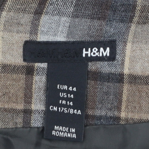 H&M Women Brown Check Wool Blend A-Line Skirt Size 16