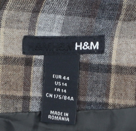 H&M Women Brown Check Wool Blend A-Line Skirt Size 16