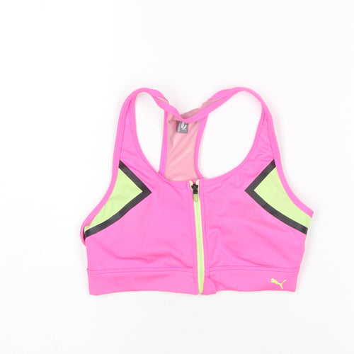 Puma Women’s Pink Racerback Zip Front Sports Bra Top Size S