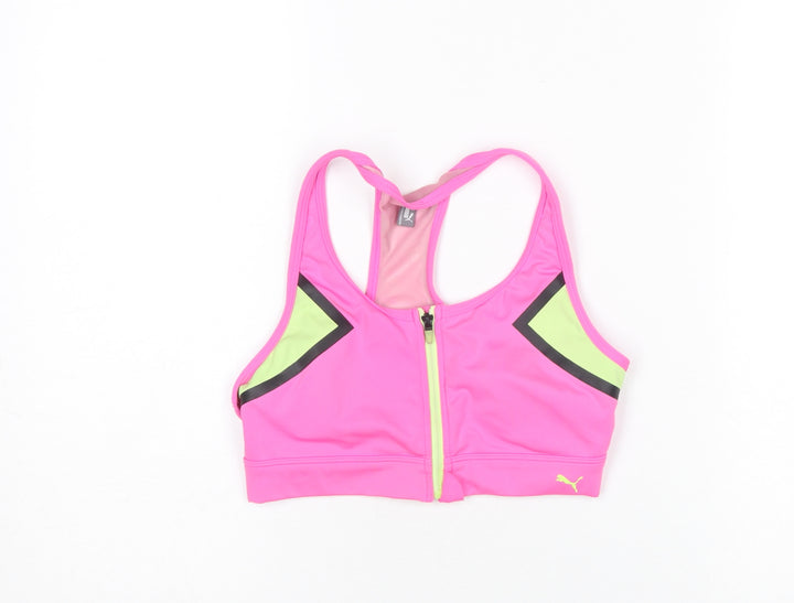 Puma Women’s Pink Racerback Zip Front Sports Bra Top Size S