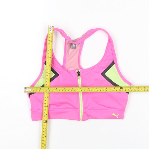 Puma Women’s Pink Racerback Zip Front Sports Bra Top Size S