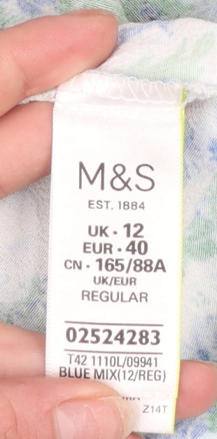 Marks and Spencer Women Blue Floral A-Line Knee Length Dress Size 12