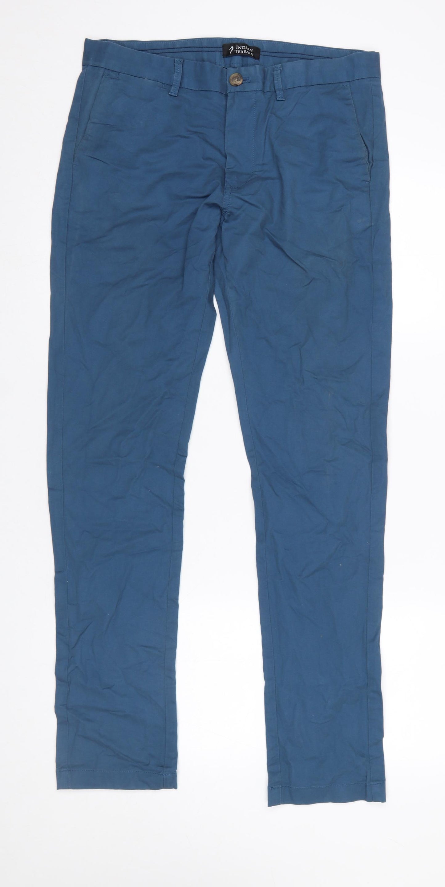 Indian Terrain Men's Blue Slim Fit Chino Trousers Size 32W