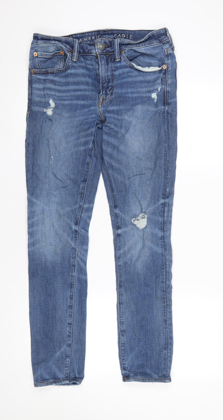 American Eagle Womens Blue Distressed Skinny Jeans Size 31 Regular