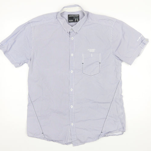 Jack & Jones Men's Blue Striped Short Sleeve Button-Up Shirt M
