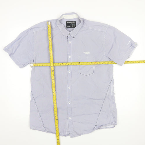 Jack & Jones Men's Blue Striped Short Sleeve Button-Up Shirt M