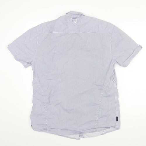 Jack & Jones Men's Blue Striped Short Sleeve Button-Up Shirt M