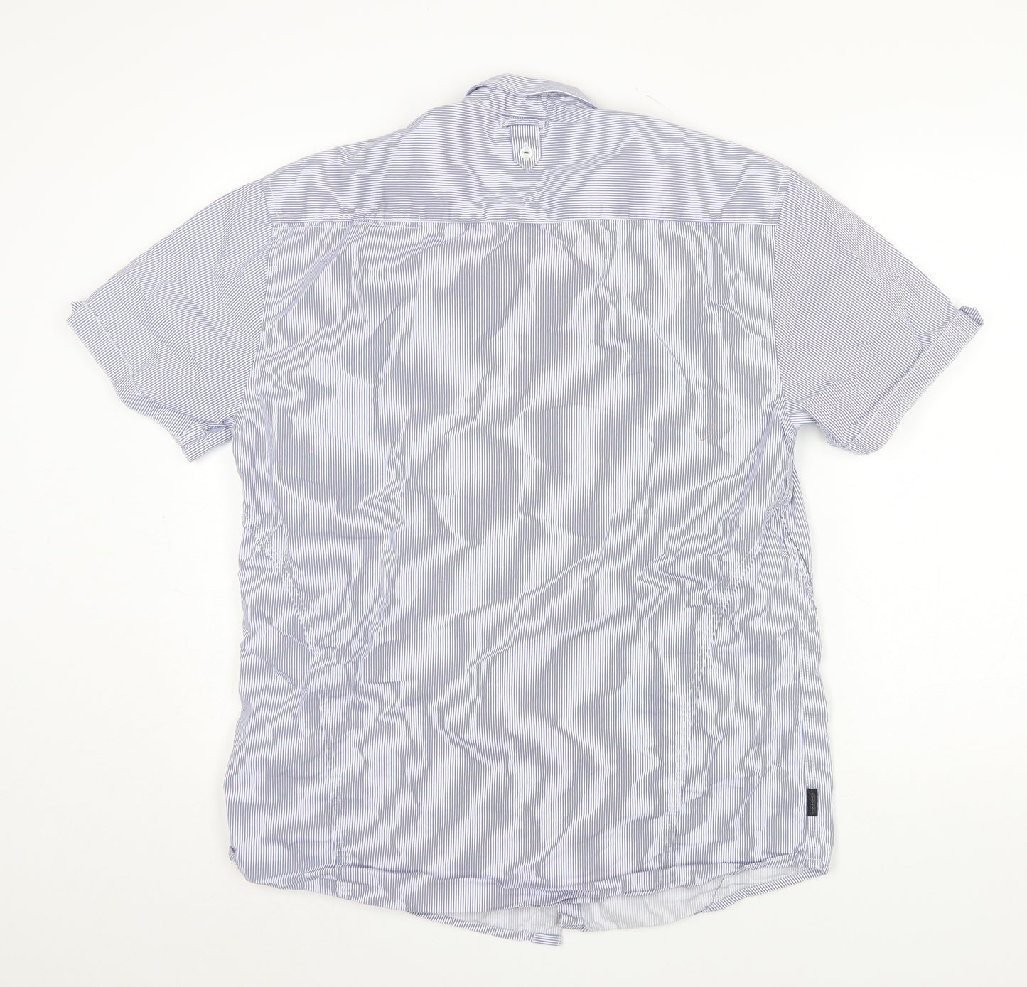 Jack & Jones Men's Blue Striped Short Sleeve Button-Up Shirt M
