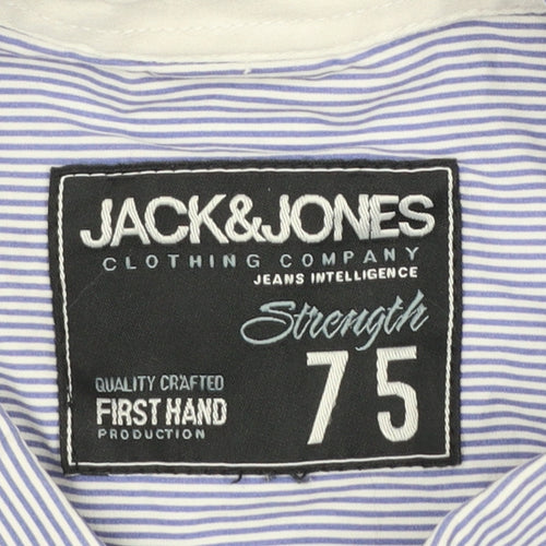 Jack & Jones Men's Blue Striped Short Sleeve Button-Up Shirt M