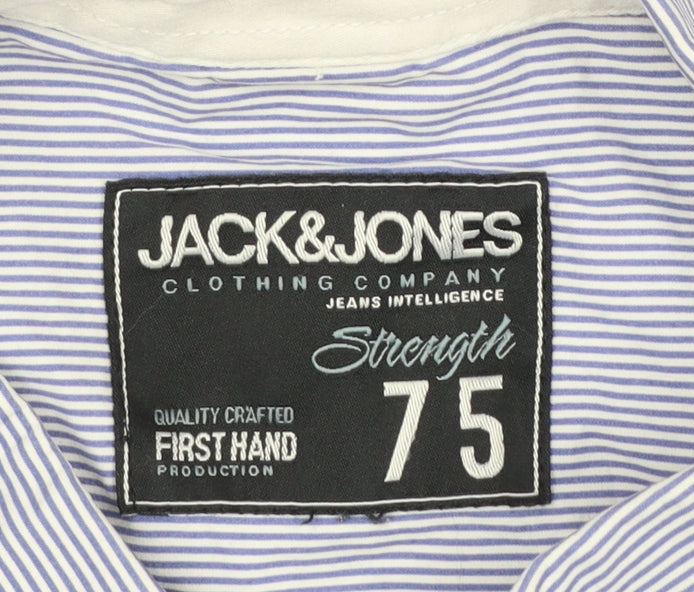 Jack & Jones Men's Blue Striped Short Sleeve Button-Up Shirt M