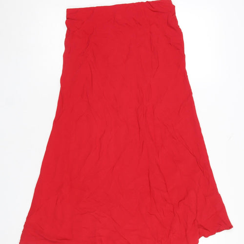 H&M Women's Red A-Line Midi Skirt Size S Viscose Lightweight