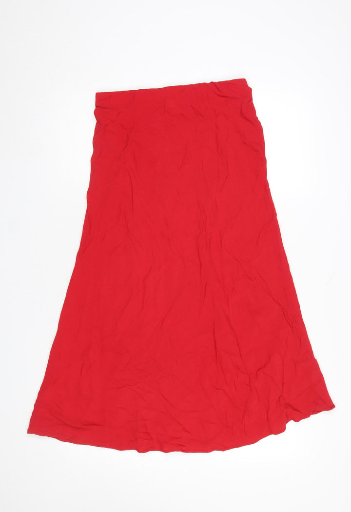 H&M Women's Red A-Line Midi Skirt Size S Viscose Lightweight