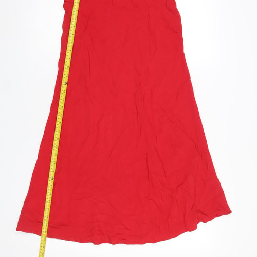 H&M Women's Red A-Line Midi Skirt Size S Viscose Lightweight