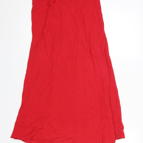 H&M Women's Red A-Line Midi Skirt Size S Viscose Lightweight