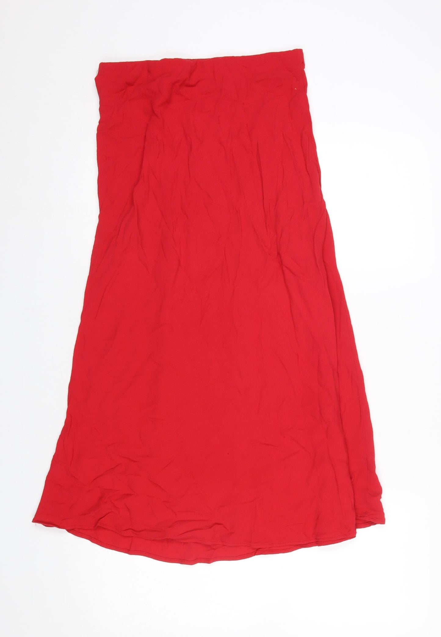 H&M Women's Red A-Line Midi Skirt Size S Viscose Lightweight