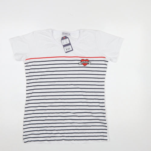 Air de Paris Women’s White Striped Embroidered T-Shirt Size 12