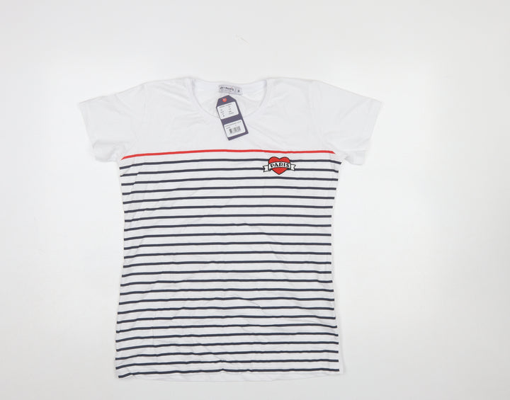 Air de Paris Women’s White Striped Embroidered T-Shirt Size 12