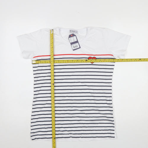 Air de Paris Women’s White Striped Embroidered T-Shirt Size 12