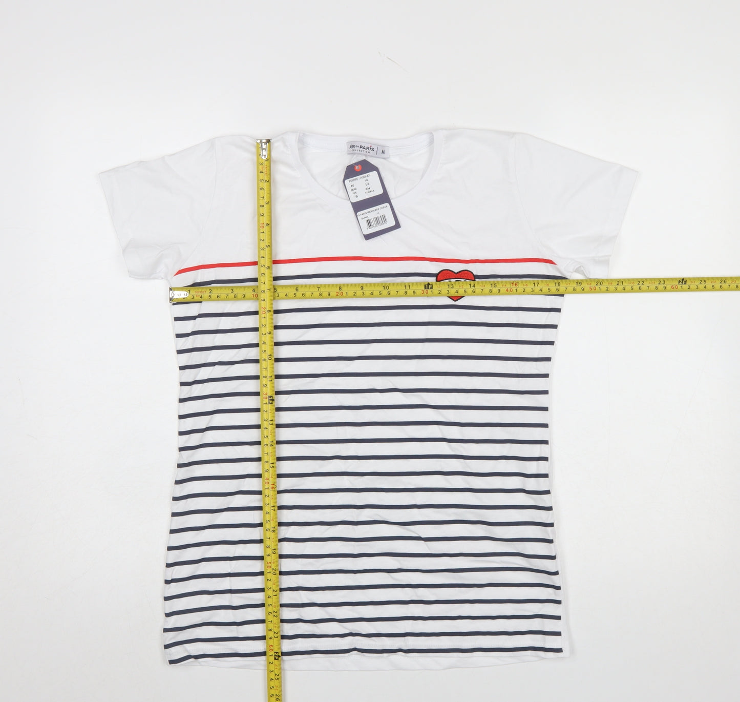 Air de Paris Women’s White Striped Embroidered T-Shirt Size 12