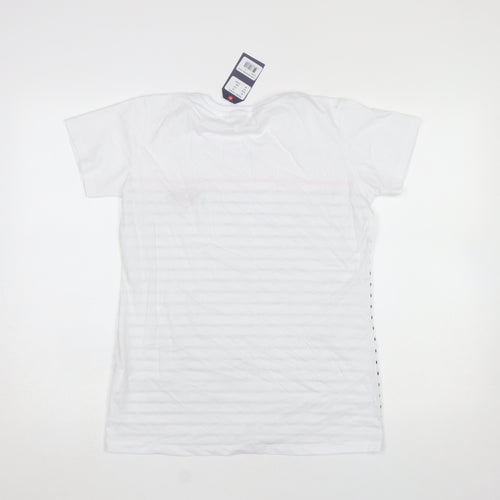 Air de Paris Women’s White Striped Embroidered T-Shirt Size 12