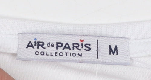 Air de Paris Women’s White Striped Embroidered T-Shirt Size 12