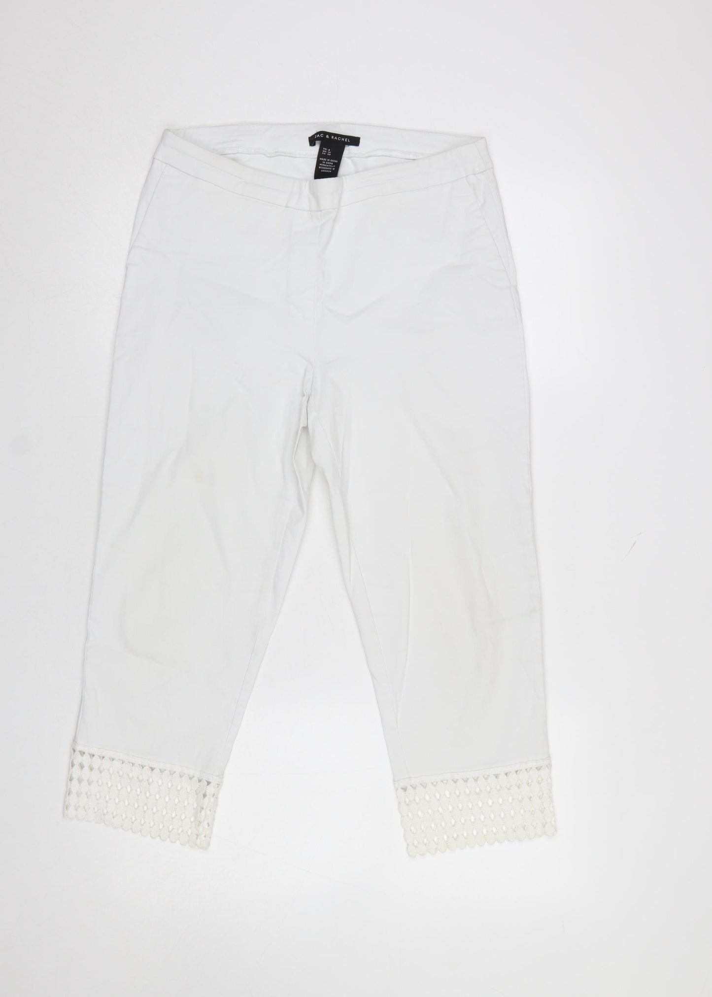Zac & Rachel Women's White UK 12 Cropped Lace Hem Trousers