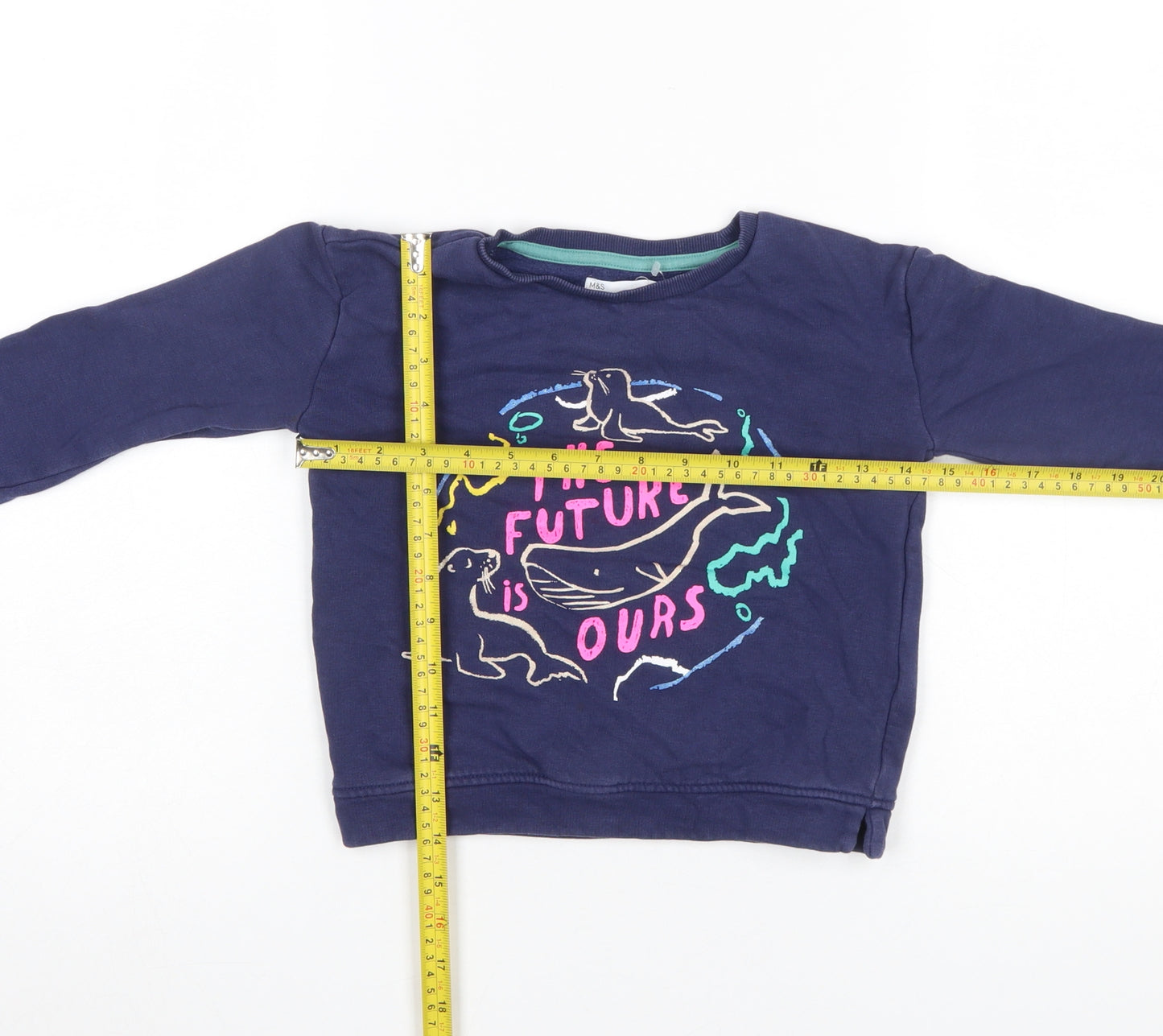 Marks & Spencer Boys Blue 6-7 Years Pullover Sweatshirt ‘The Future Is Ours’ Graphic