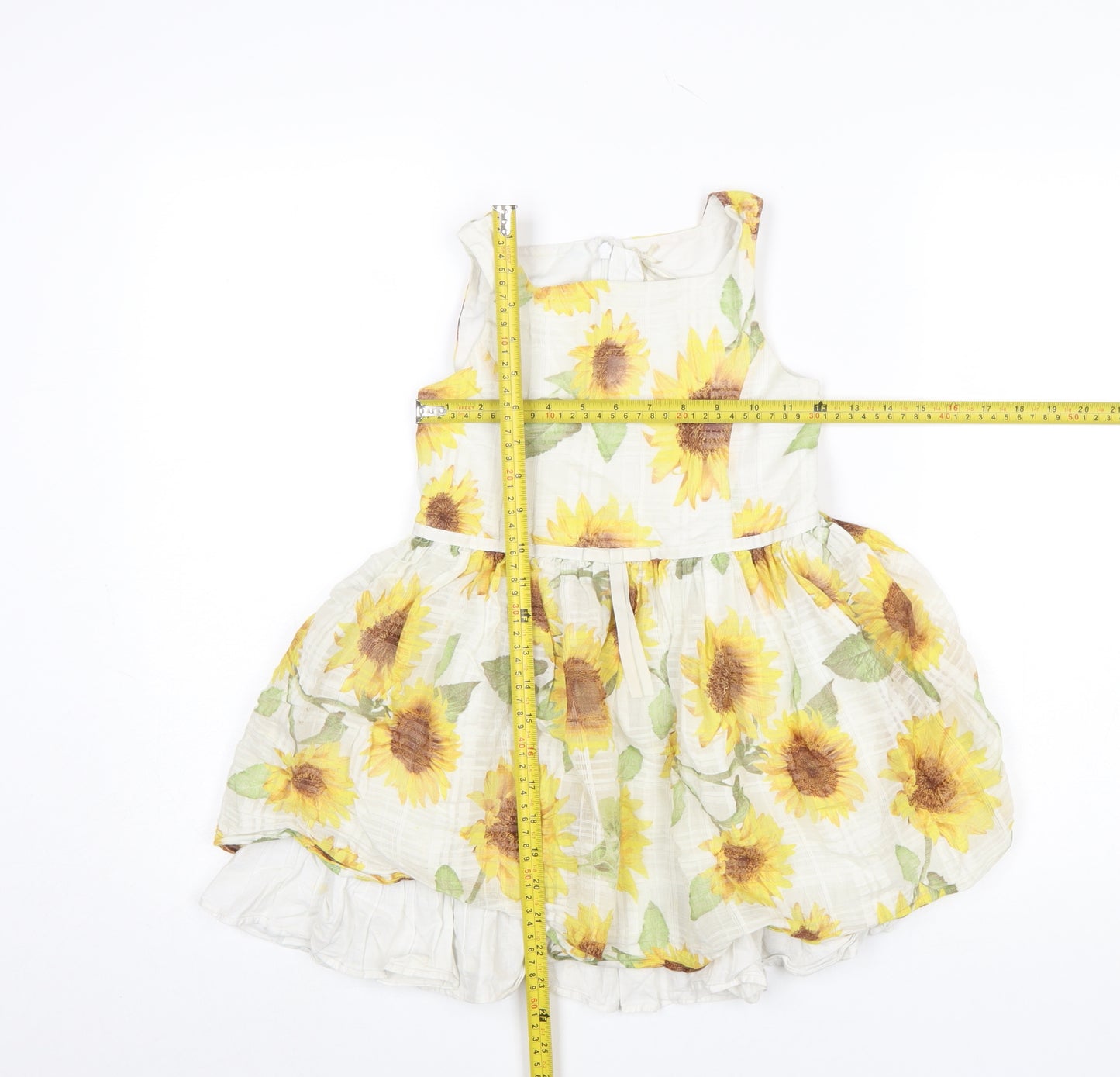 Next Girls White Sunflower A-Line Cotton Blend Dress 7 Years