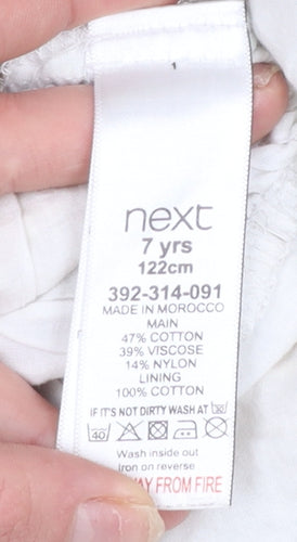 Next Girls White Sunflower A-Line Cotton Blend Dress 7 Years
