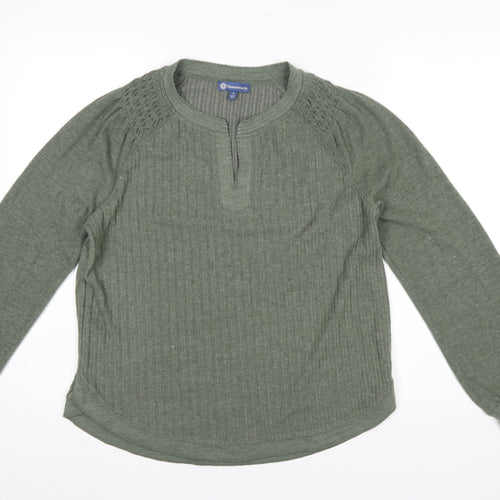 Democracy Women Green Long Sleeve Henley Jersey Blouse Size L