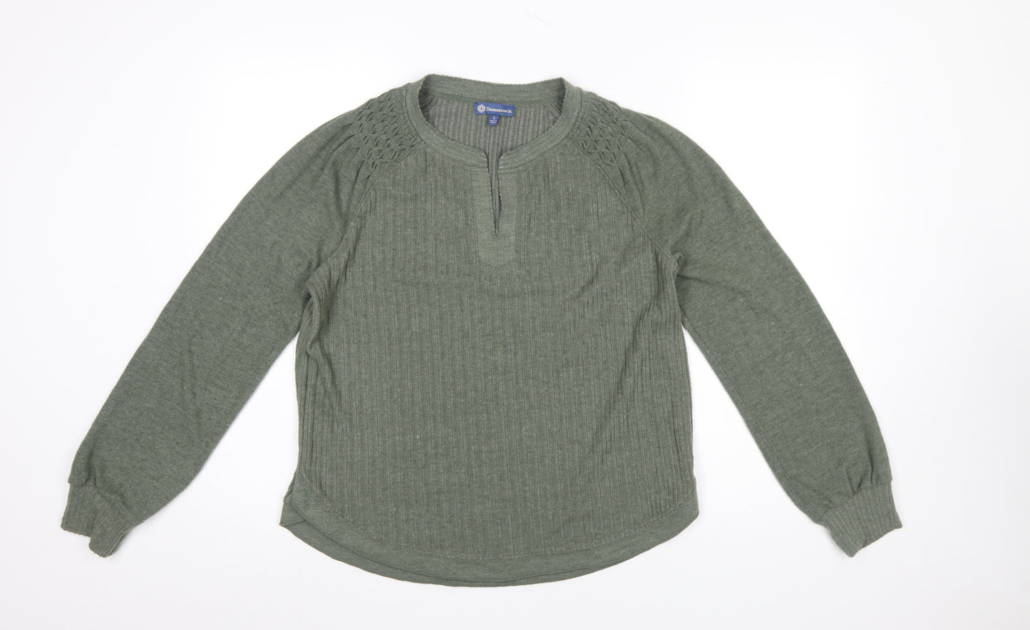 Democracy Women Green Long Sleeve Henley Jersey Blouse Size L