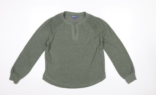 Democracy Women Green Long Sleeve Henley Jersey Blouse Size L