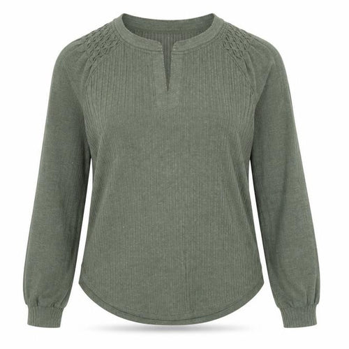 Democracy Women Green Long Sleeve Henley Jersey Blouse Size L