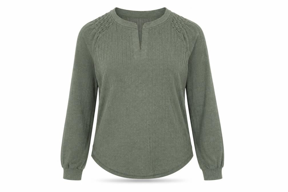 Democracy Women Green Long Sleeve Henley Jersey Blouse Size L