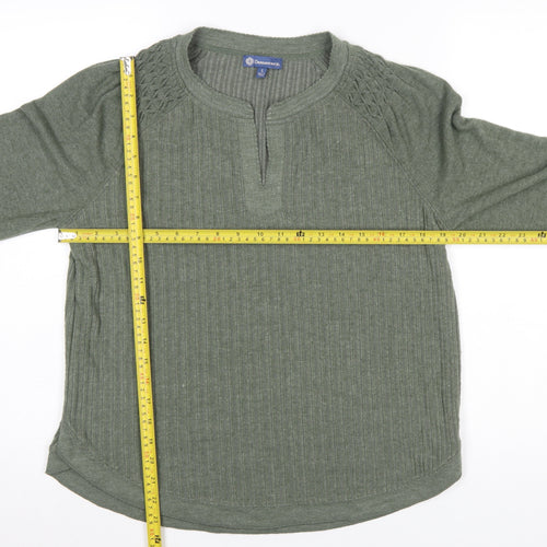 Democracy Women Green Long Sleeve Henley Jersey Blouse Size L