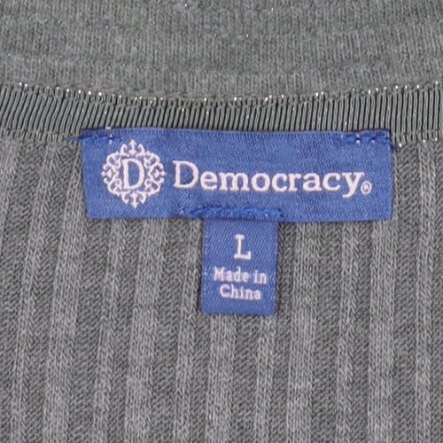 Democracy Women Green Long Sleeve Henley Jersey Blouse Size L