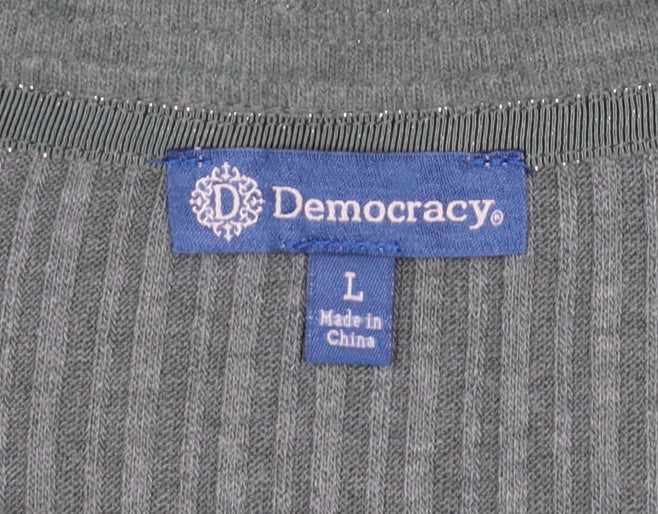 Democracy Women Green Long Sleeve Henley Jersey Blouse Size L