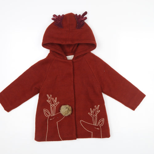 TONG MO Girls Red Wool Blend Hooded Reindeer Christmas Coat Age 3 Years