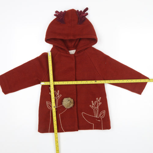 TONG MO Girls Red Wool Blend Hooded Reindeer Christmas Coat Age 3 Years