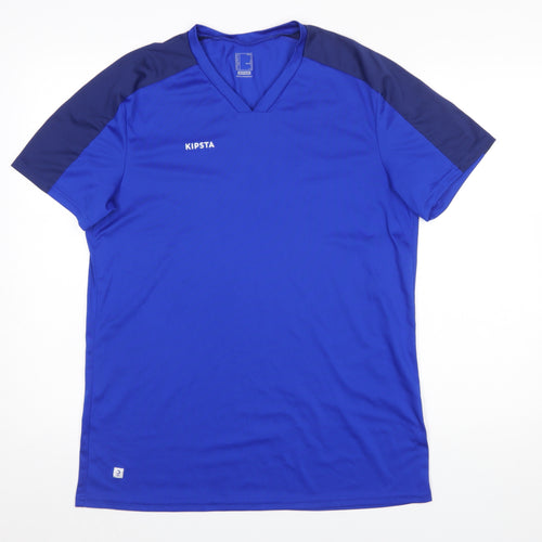 Kipsta Men's Blue Short Sleeve V-Neck Activewear T-Shirt Size L
